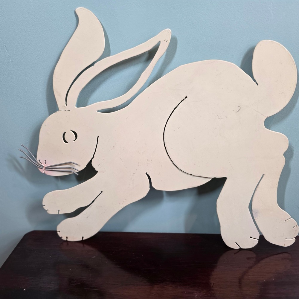 Vintage Metal‎ Rabbit Folk Art Leaping Bunny Easter Decor Cream 16in